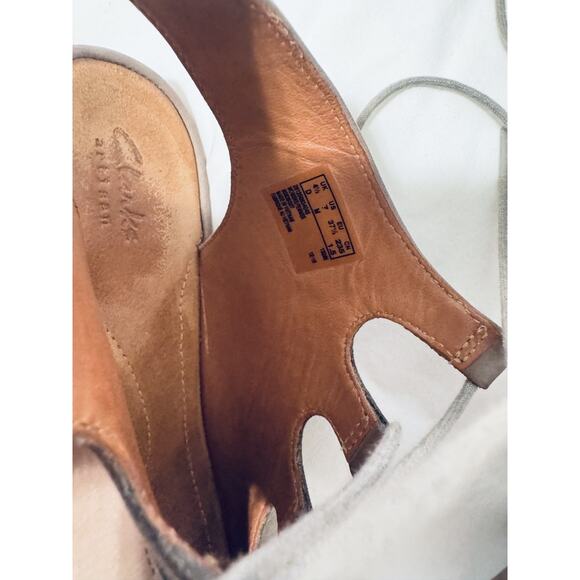 CLARKS Clarene Sandals Women’s Wedges Nubuck Suede Tan lace up sz 7 chunky heel - Picture 6 of 6